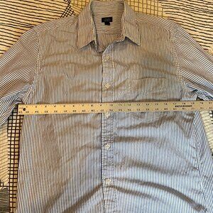 J Crew Mens 120s 2 Ply Cotton LS Button Down Blue White Striped Dress Shirt M